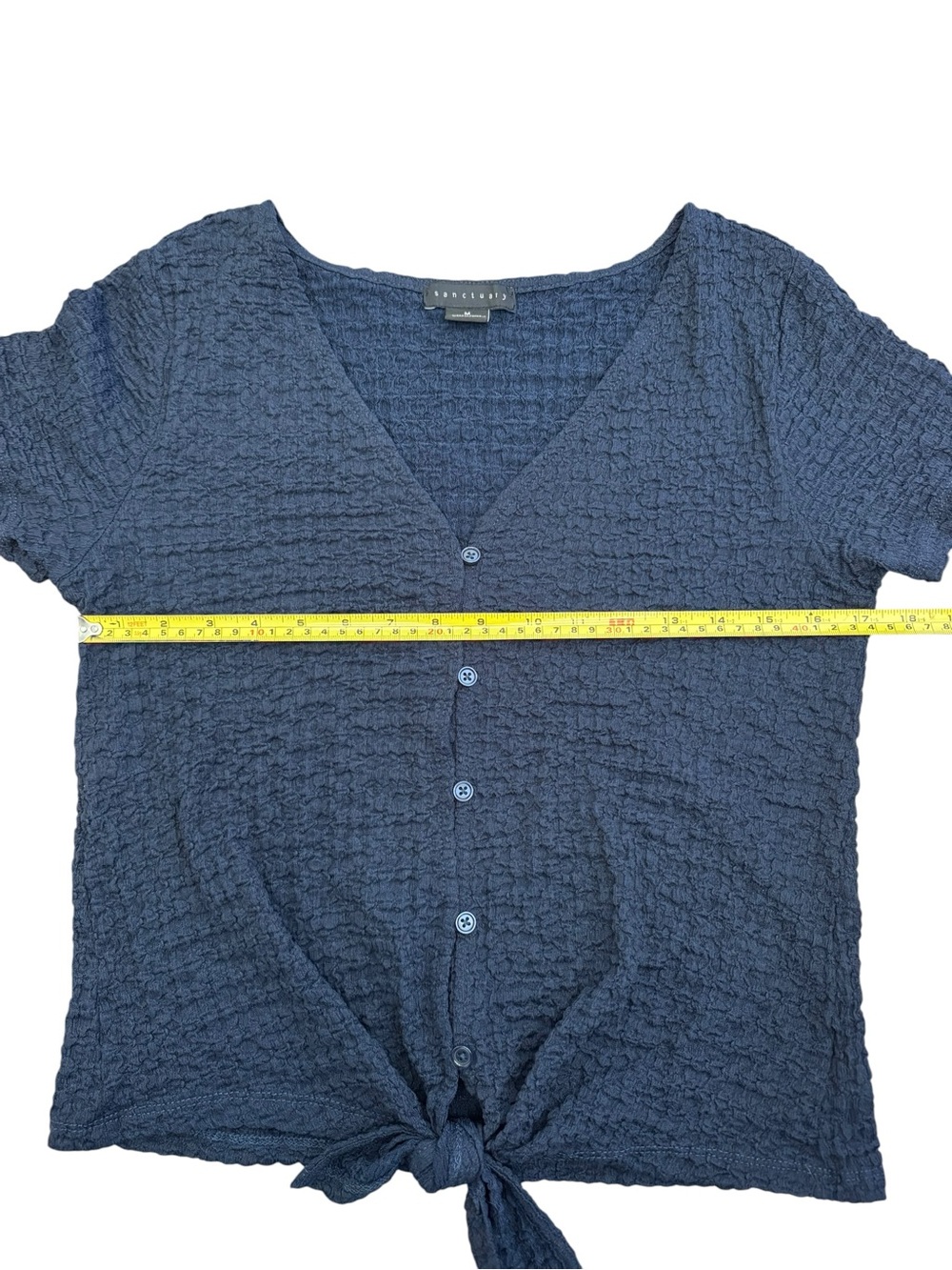 Sanctuary Navy Textured Tie Front Button Top Medium Coastal Minimalist - Picture 6 of 8
